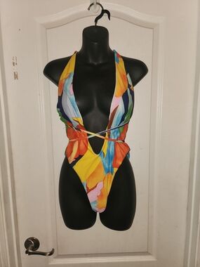 Kids One-Piece Halter Swimsuit in Multicolor Floral